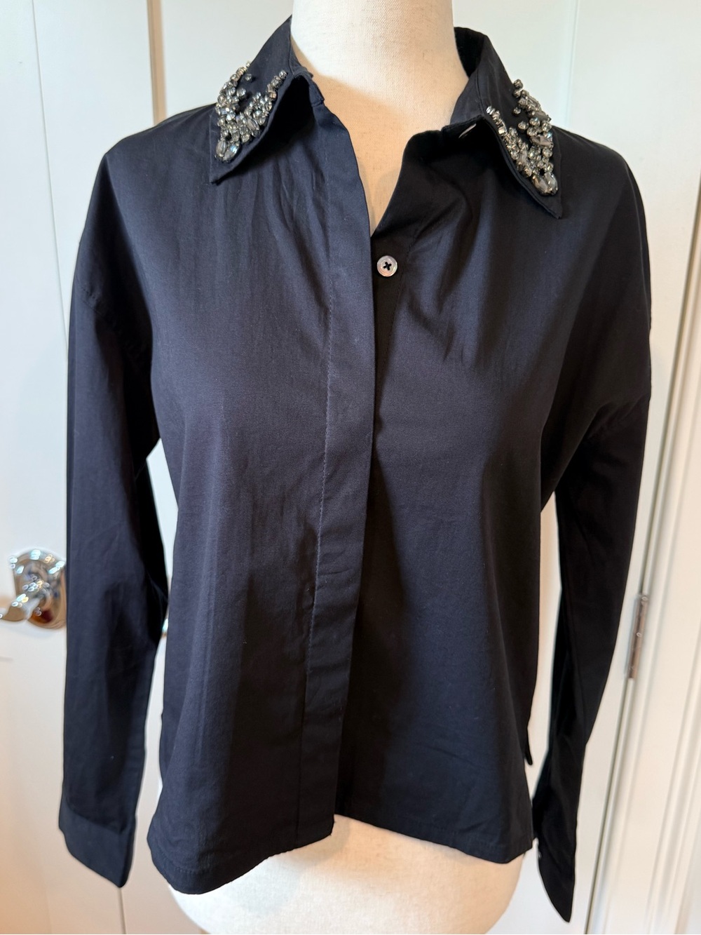 Tuckernuck Black Button-Down Shirt with Jeweled Collar